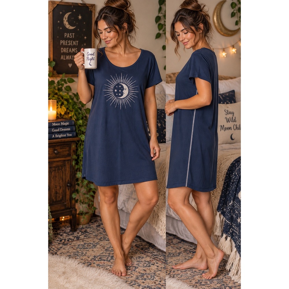 Life is Good Women's Vestido de Luna Sleep Shirt Nightgown Navy Celestial XL